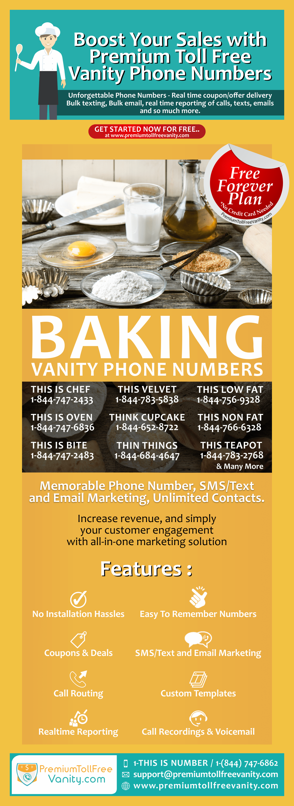 Find and License Premium Toll Free Vanity Phone Numbers for Baking Business with SMS/Text and Email Marketing
